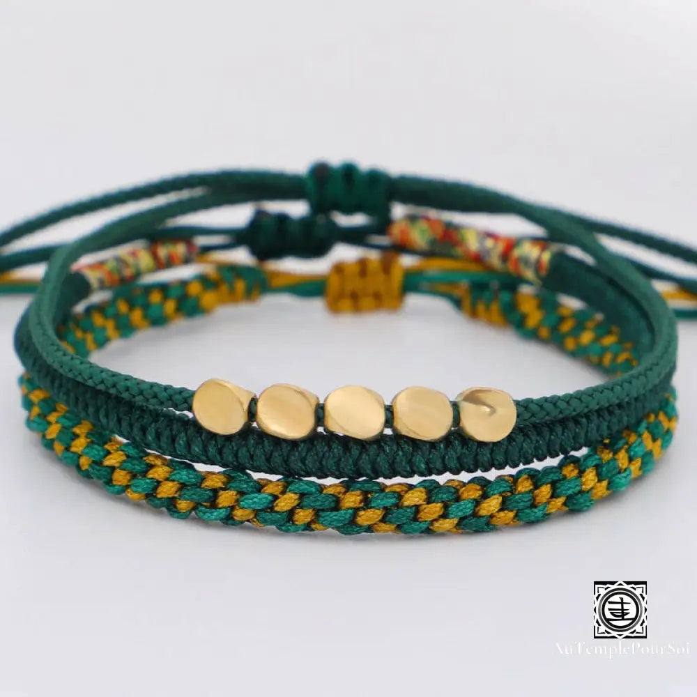 ’Trinité Tibétaine’ Bracelets Porte - Bonheur En Perles De Cuivre Vert