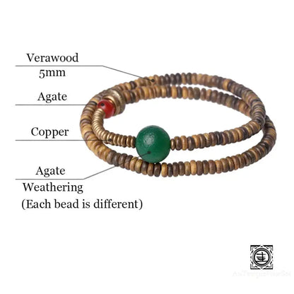 Verawood Plato Santo Green Weathering Onyx Bracelet Copper Multi Row Bead Yoga Meditation Jewelry For Man Woman