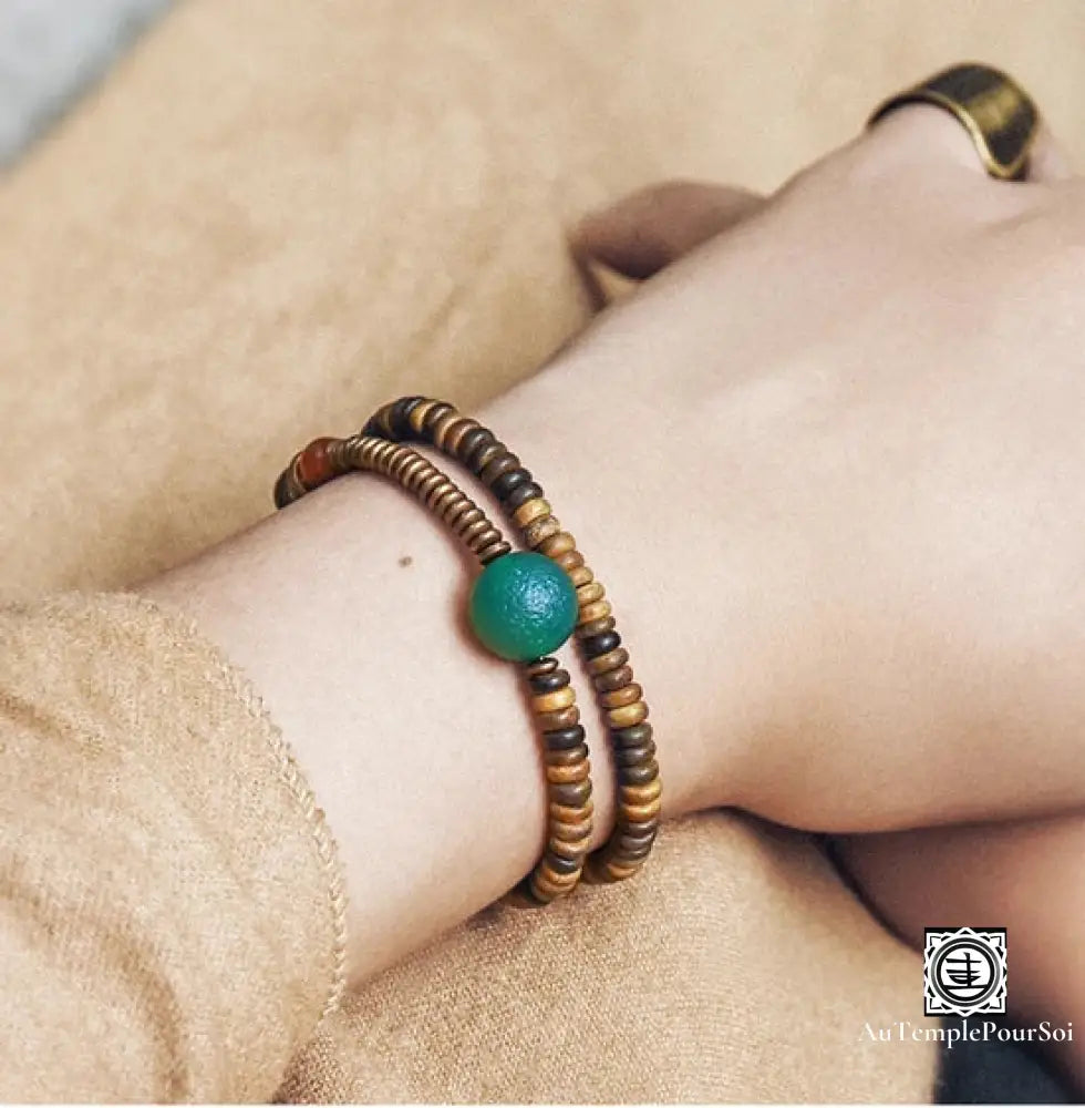 Verawood Plato Santo Green Weathering Onyx Bracelet Copper Multi Row Bead Yoga Meditation Jewelry For Man Woman