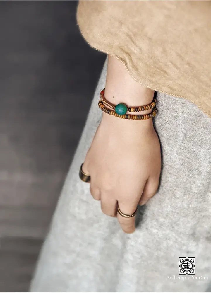 Verawood Plato Santo Green Weathering Onyx Bracelet Copper Multi Row Bead Yoga Meditation Jewelry For Man Woman