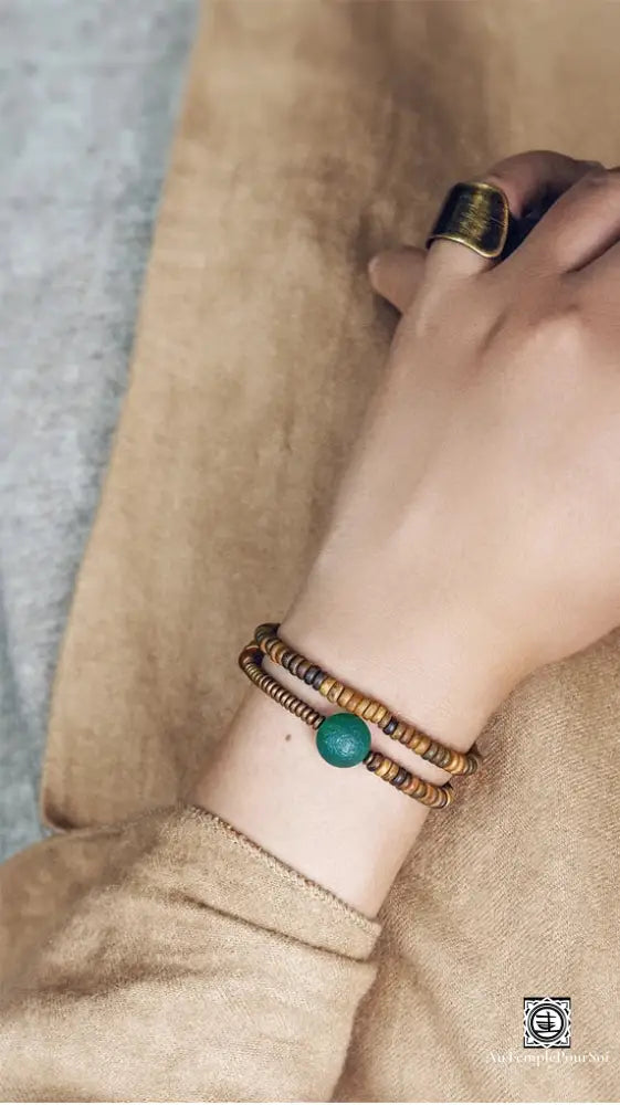 Verawood Plato Santo Green Weathering Onyx Bracelet Copper Multi Row Bead Yoga Meditation Jewelry For Man Woman