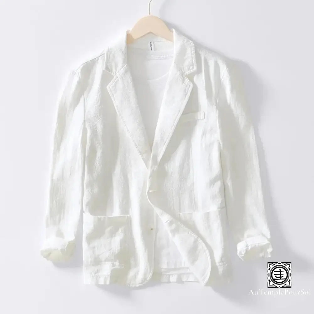 Generisch Veste En Lin Pour Homme - Coupe Droite Vintage Respirante Été Coton Lin