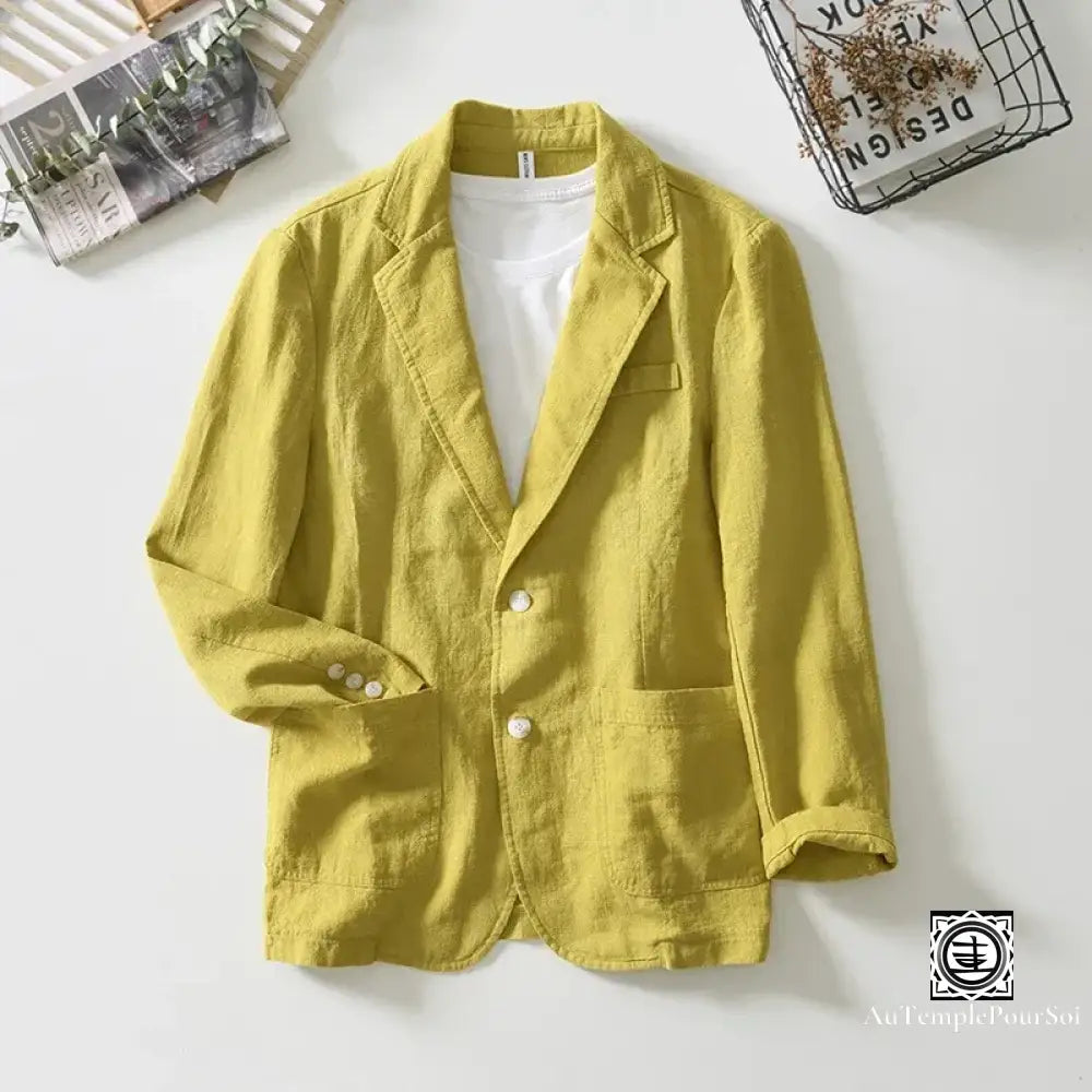 Veste En Lin Élégance Homme – Confort Léger Et Style Naturel Jaune / M Veste-Lin-Homme