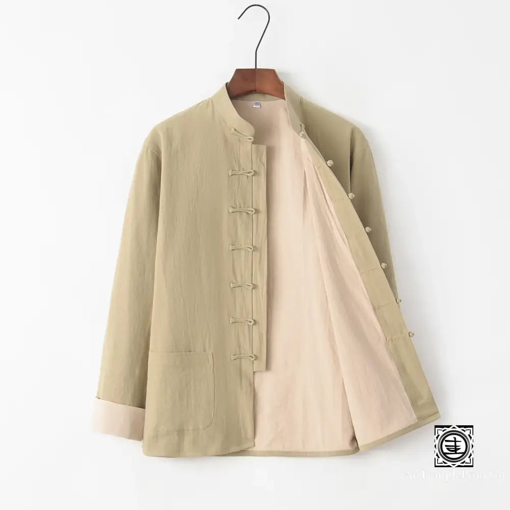 Veste Hanfu Traditionnelle En Lin Et Coton – Élégance Orientale Confort Beige Jaune / M