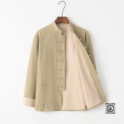 Veste Hanfu Traditionnelle En Lin Et Coton – Élégance Orientale Confort Beige Jaune / M