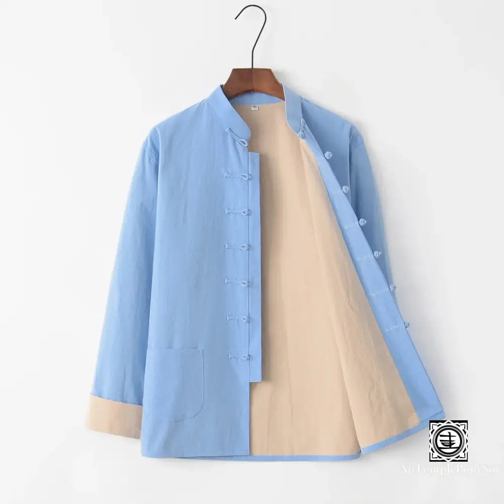 Veste Hanfu Traditionnelle En Lin Et Coton – Élégance Orientale Confort Bleu / M Veste-Lin-Homme