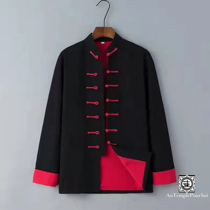 Veste Hanfu Traditionnelle En Lin Et Coton – Élégance Orientale Confort Noir Rouge / M