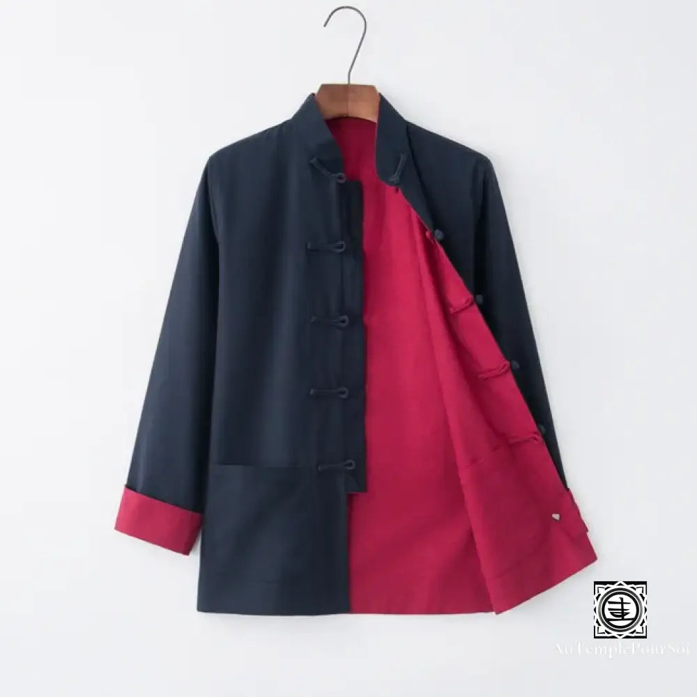 Veste Réversible En Lin Et Coton – Élégance Traditionnelle Polyvalence Bleu Marine / Rouge M