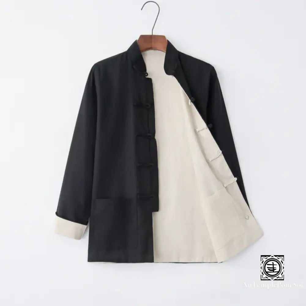 Veste Réversible En Lin Et Coton – Élégance Traditionnelle Polyvalence Noir / Blanc M