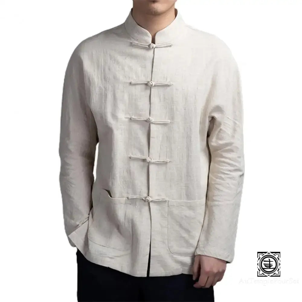 Veste Traditionnelle Chinoise En Lin Et Coton – Élégance Authenticité Beige / M Veste-Lin-Homme