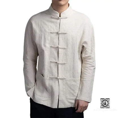 Veste Traditionnelle Chinoise En Lin Et Coton – Élégance Authenticité Beige / M Veste-Lin-Homme