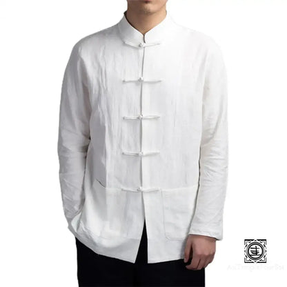 Veste Traditionnelle Chinoise En Lin Et Coton – Élégance Authenticité Blanc / M Veste-Lin-Homme