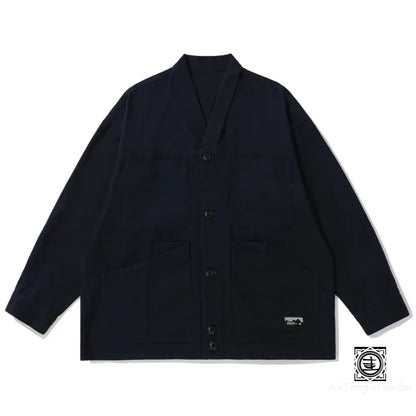 Veste Traditionnelle Japonaise En Coton - Élégance Décontractée Bleu Marine / M Veste-Lin-Homme