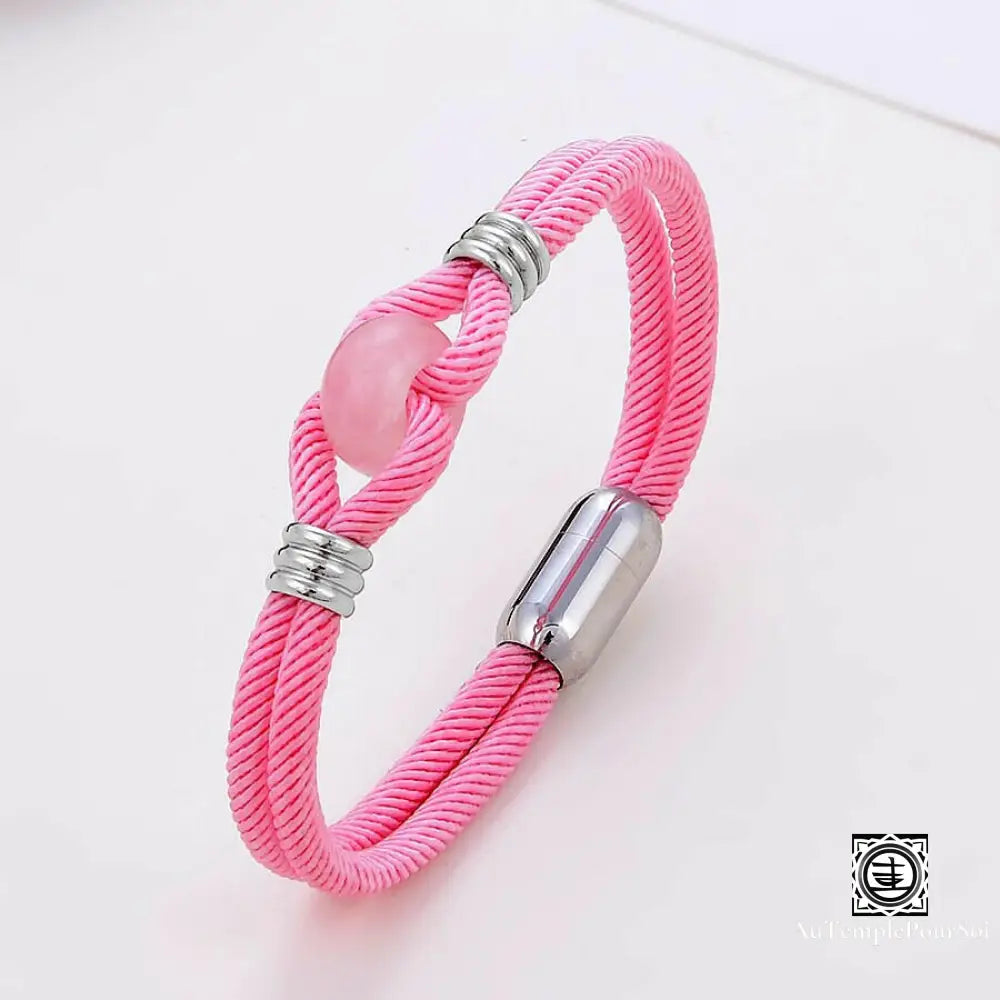 ’Vibrance’ Bracelet En Cordon Milan Et Pierres Naturelles Quartz Rose / 19 Cm Bracelets