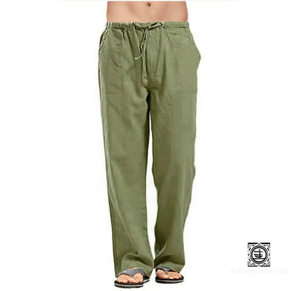 ’Zen’ Pantalon En Lin S - (60-70Kg) / Vert Nature Homme