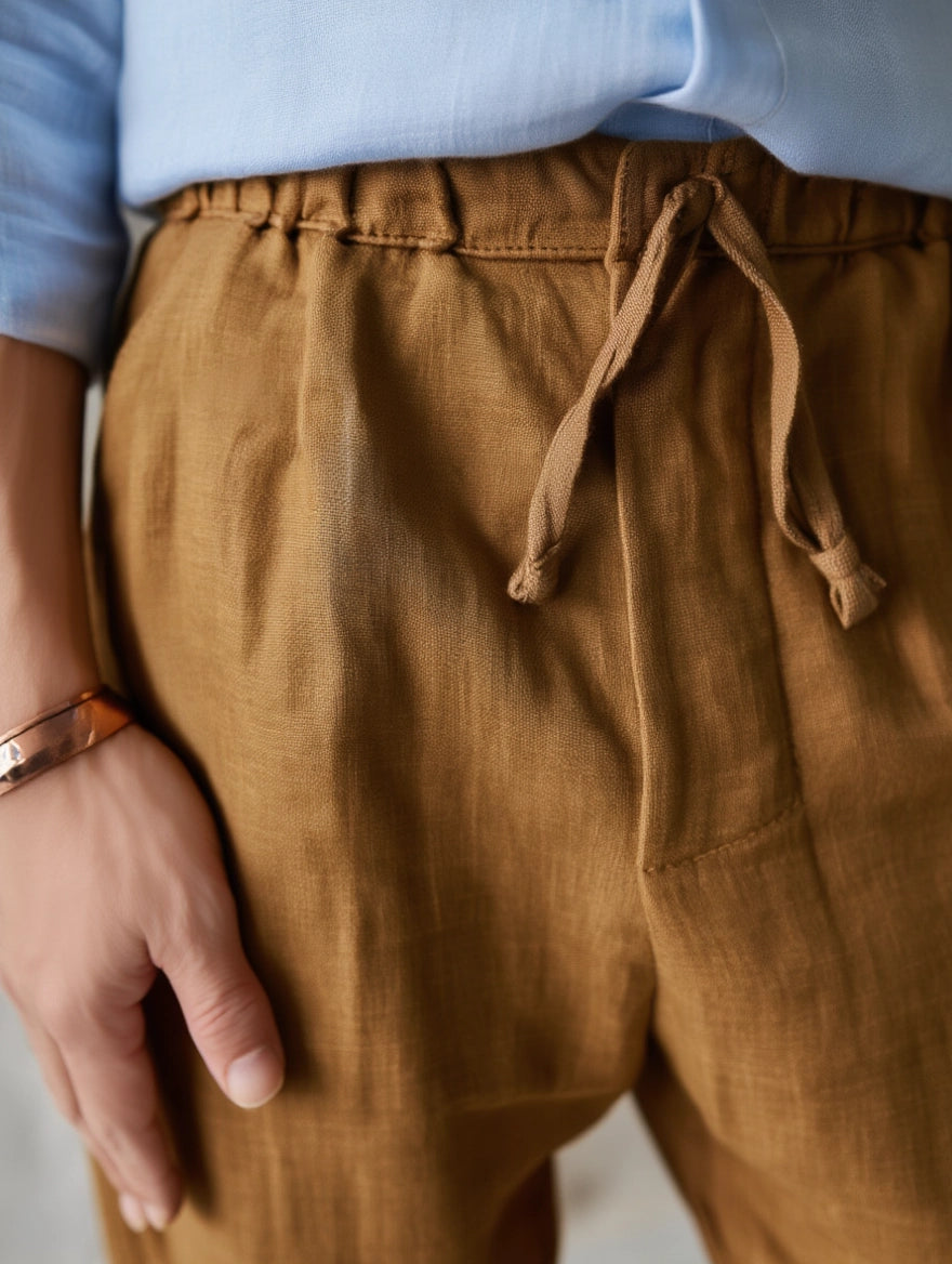 "Terre" Pantalon en Lin Léger Café