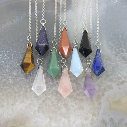 Natural Opal Stone Healing Pendulum Reiki Gem for Divination Spiritual Crysta Cone Hexagon Quartz Pendant Necklace Jewelry