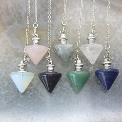 Natural Stone Conical Pendulum for Divination Dowsing Cone Shape Fortune Pendants Pink Crystal Bullet Quartz Jewelry 