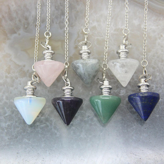 Pendule conique en pierre naturelle pour la Divination, en forme de cône de radiesthésie, pendentifs de Fortune, balle en cristal rose, bijoux à Quartz