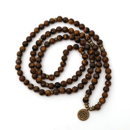 Mala "Inner Peace" 108 beads in Tiger's Eye stones and Charm 