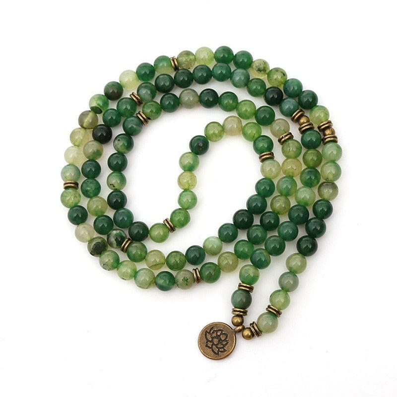 Mala "Ancient Wisdom" 108 beads in Green Onyx stones