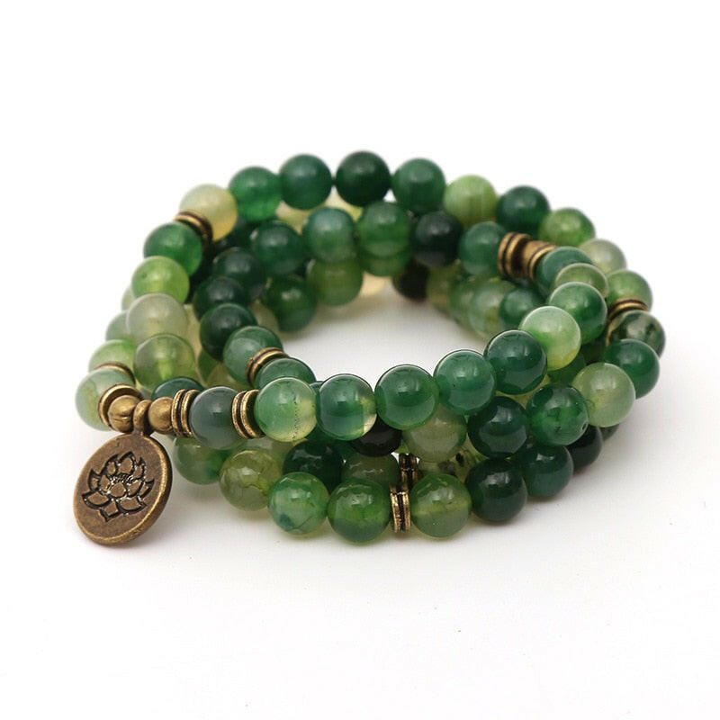 Mala "Sagesse Ancienne" 108 perles en pierres d'Onyx Vert