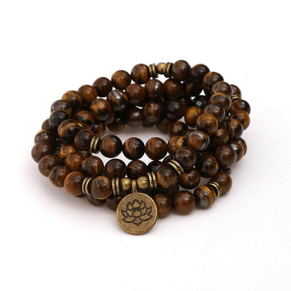 Mala "Inner Peace" 108 beads in Tiger's Eye stones and Charm 