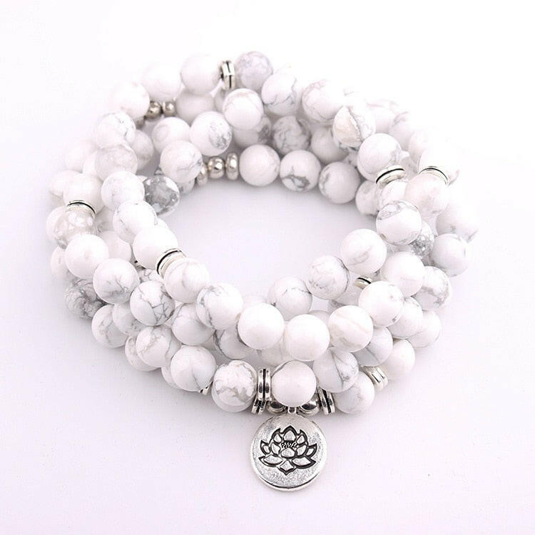 Mala "Pureté de l'Ame" 108 perles en pierres de Howlite