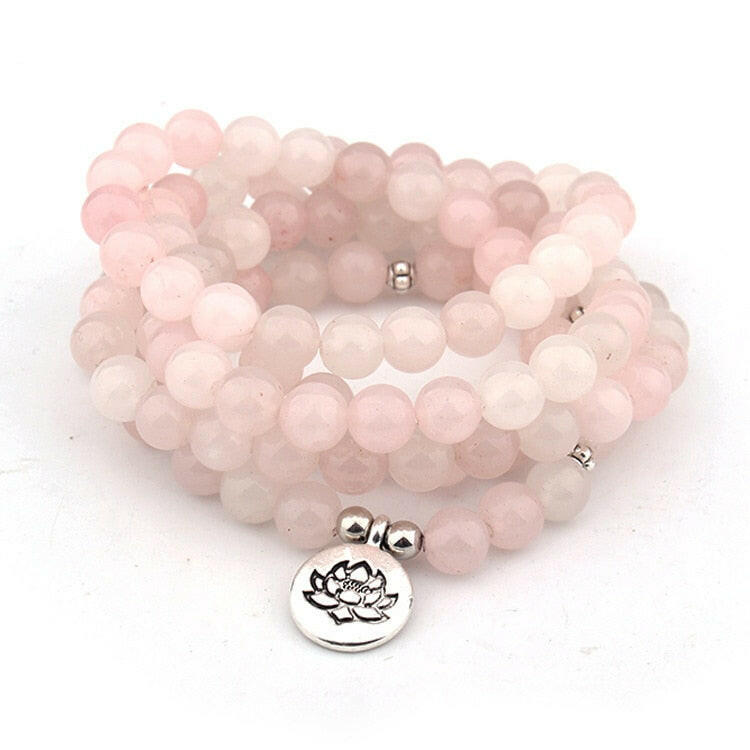 Mala "Esprit Serein" 108 perles en pierres de Quartz Rose